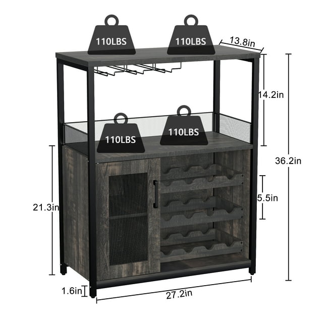 Freestanding Wine Storage Cabinet with Glass Holder – 12-Bottle Wine Rack, 9-Glass Rack, Mesh Door & Adjustable Legs, Waterproof MDF for Kitchen, Dining Room, Home Bar(Flame Red)
