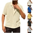 thumbnail image 7 of Lovskoo Mens Button Down Short Sleeve Shirt Collared Shirt Casual Solid Color Knit Hollow Shirts Beige, 7 of 7