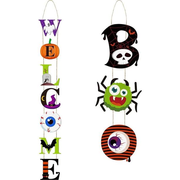 Boo Sign and Wood Welcome Party Sign Decorations Halloween Hanging Sign ...