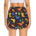 thumbnail image 4 of Xecao's Dinosaurs in Space for a double-layer running short for women, perfect for gym, tennis, and more, featuring a convenient pocket., 4 of 9