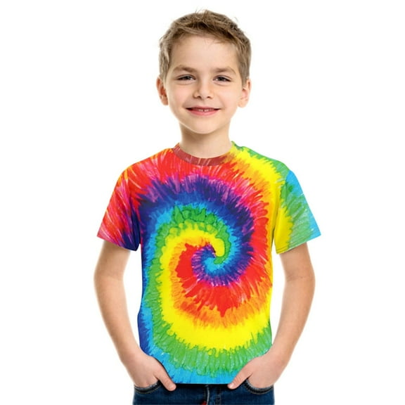 Big Kids Tie Dye Shirt for Boys Girls Short Sleeve Hippie Tshirt Senior Tee