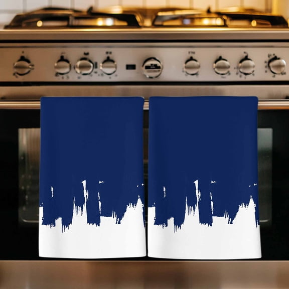 Abstract Navy Blue Kitchen Towels Set of 2, Modern Minimalist Graffiti Artwork Absorbent Dish Towels for Kitchen, Microfiber Hand Towel, Quick Drying Tea Towel for Cleaning Decorative Dishcloths