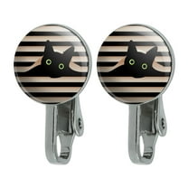 Black Cat In Window Novelty Clip-On Stud Earrings