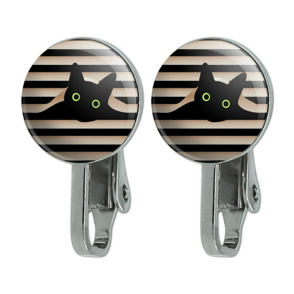 Black Cat In Window Novelty Clip-On Stud Earrings