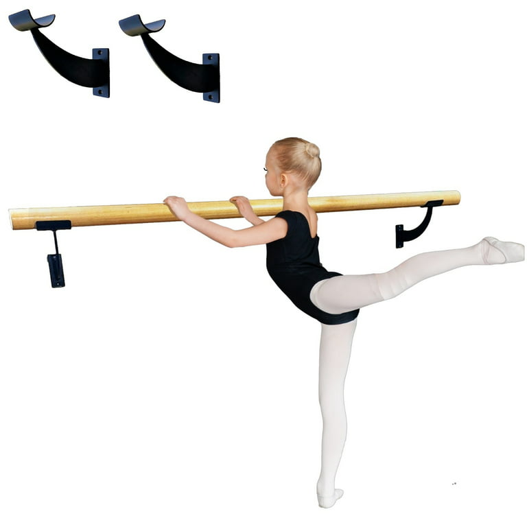 Ballet Barre One Solid Bar Premium 6 FT Long 2.0” Diameter + Open Brackets  Wall Mounted Black Set