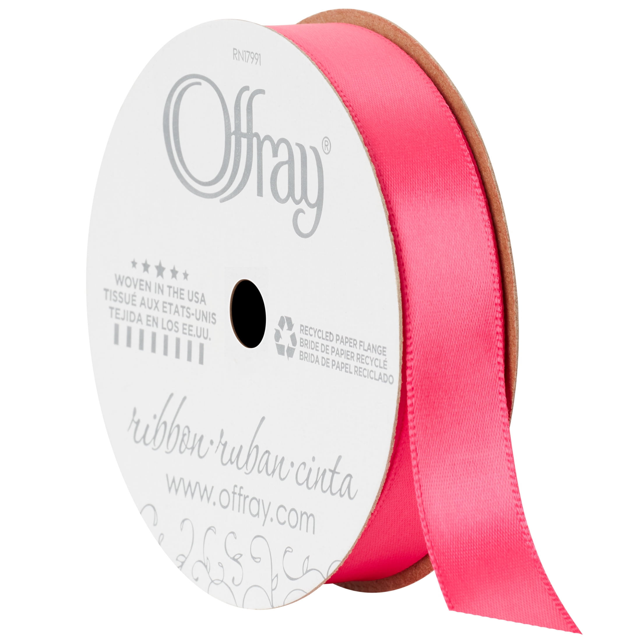 (4 pack) Offray Ribbon, Shocking Pink 5/8 inch Single Face Satin Polyester Ribbon for Sewing, Crafts, and Gifting, 18 feet, 1 Each