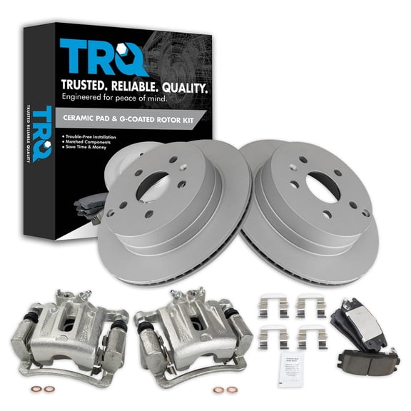 TRQ Rear Brake Pad & Rotor Kit Brake Caliper Brake Pads Brake Rotor Ceramic Vented Premium G-Coated Fits Select 2010-2017 Chevrolet Equinox GMC Terrain
