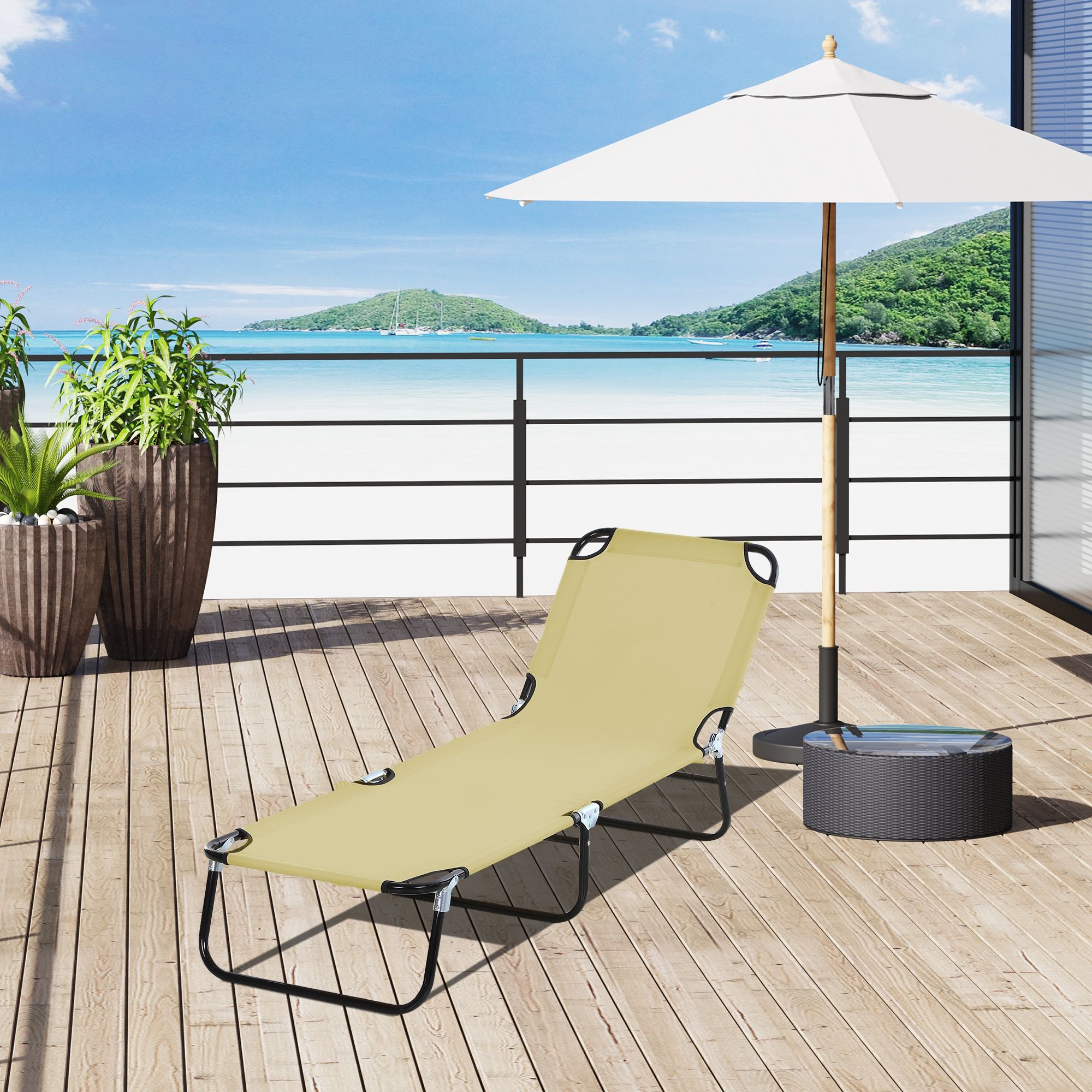 Folding Chaise Lounge Pool Chairs, Outdoor Sun Tanning Chairs with 5-Level Reclining Back, Steel Frame for Beach, Yard, Patio, Beige