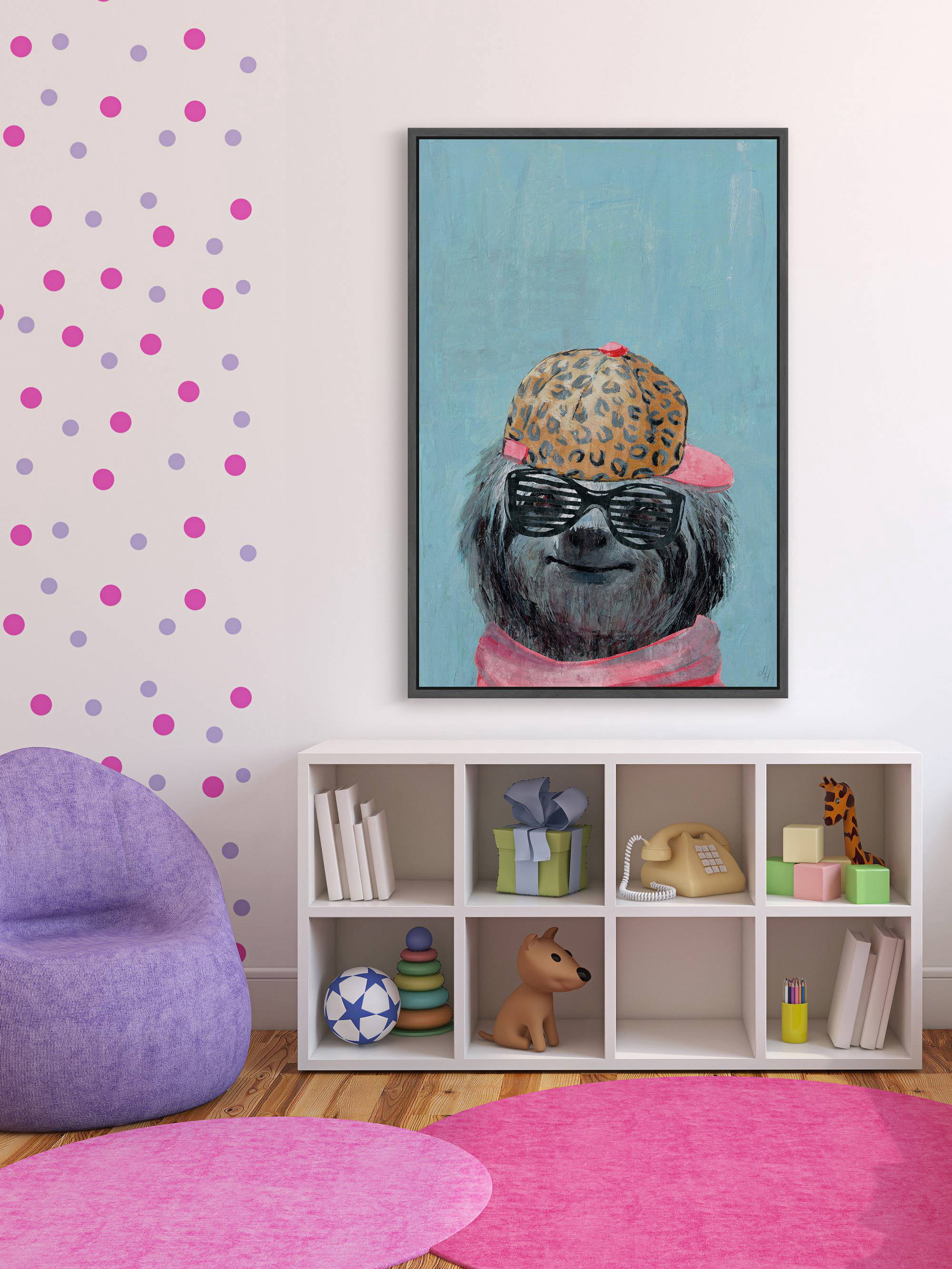 Hipster Sloth Floater Framed Painting Print on Canvas