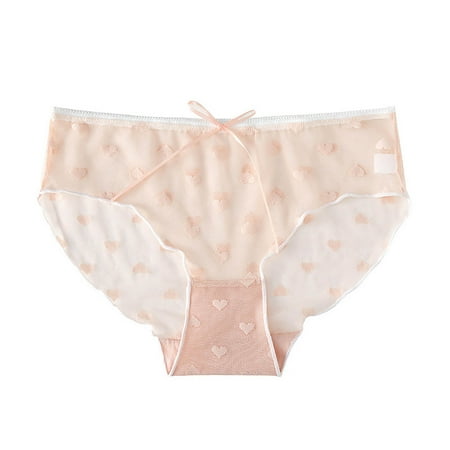 

dianhelloya Women Underpants Bow-knot Solid Color Breathable Heart Print See-through Anti-septic Lace Low Waist Lady Panties for Inner Wear
