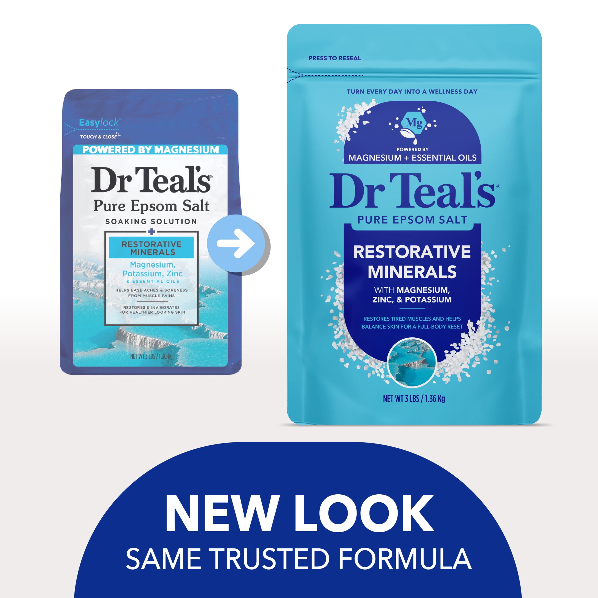 Dr Teal's Epsom Salt Magnesium Soak, Restorative Minerals with  Potassium & Zinc, 3 lbs
