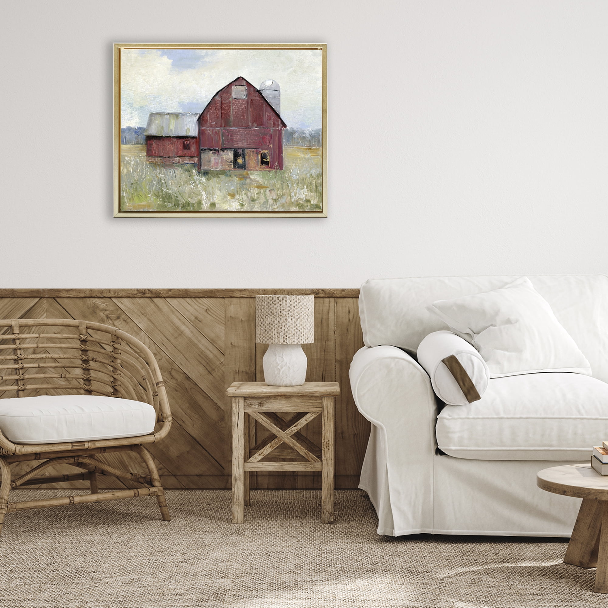 Stupell Industries Red Rugged Barn Gold Framed Floater Canvas Wall Art, design by Sally Swatland
