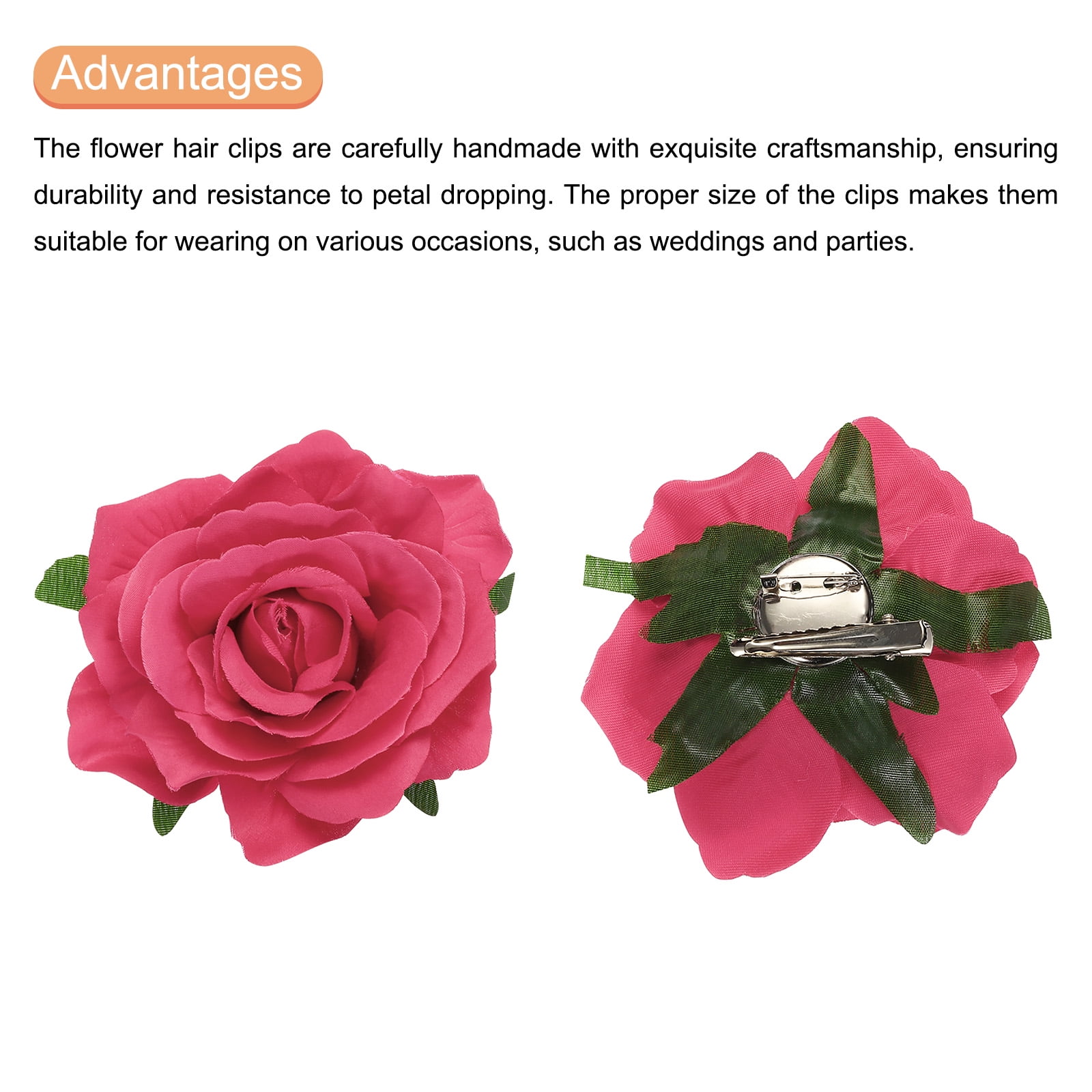 Uxcell 20 Pcs Rose Flower Hair Clips 4 Inch Flower Hair Pins Flower Brooch for Women Hair Accessories Rose Red