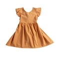 thumbnail image 1 of Girl?s Summer Pleated Fly Sleeve Dress Fresh Solid Color Bow Backless Children A-line Princess Dress, 1 of 5