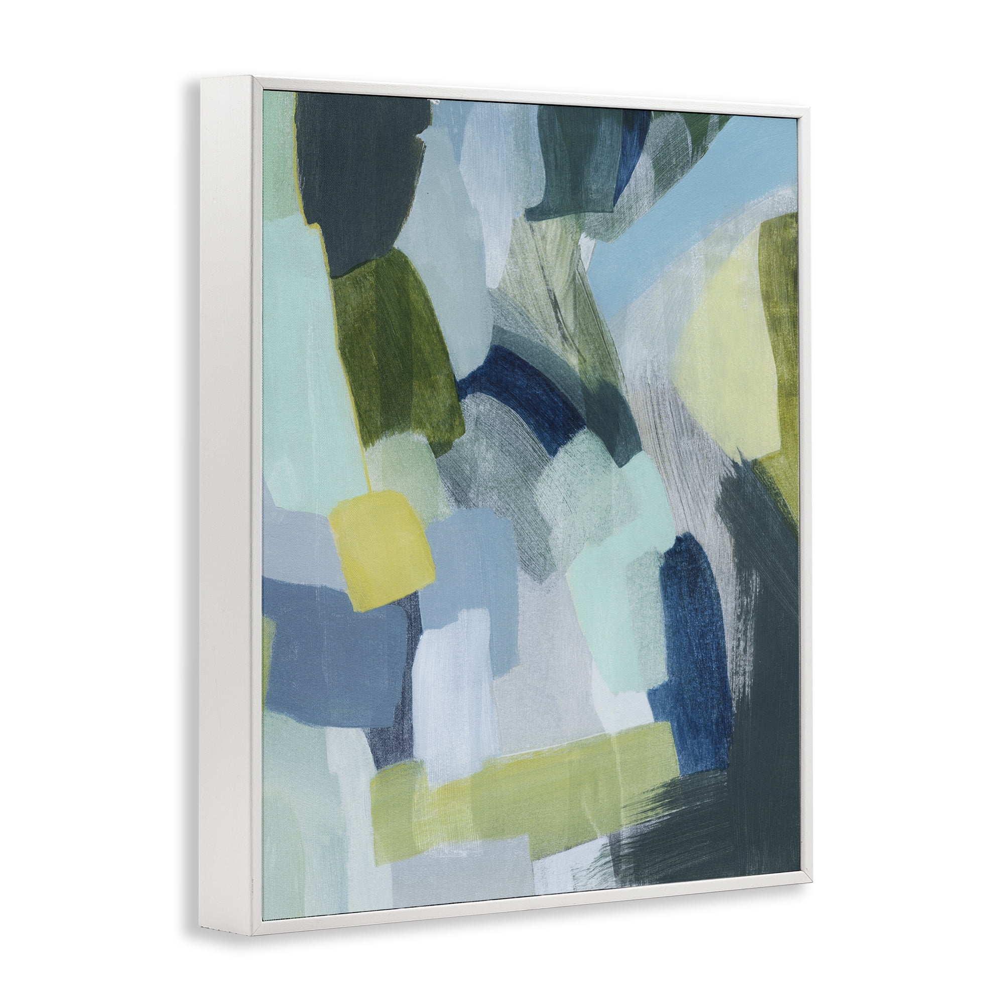 Stupell Industries Layered Green Paint Strokes Abstract Painting White Framed Art Print Wall Art, 24 x 30