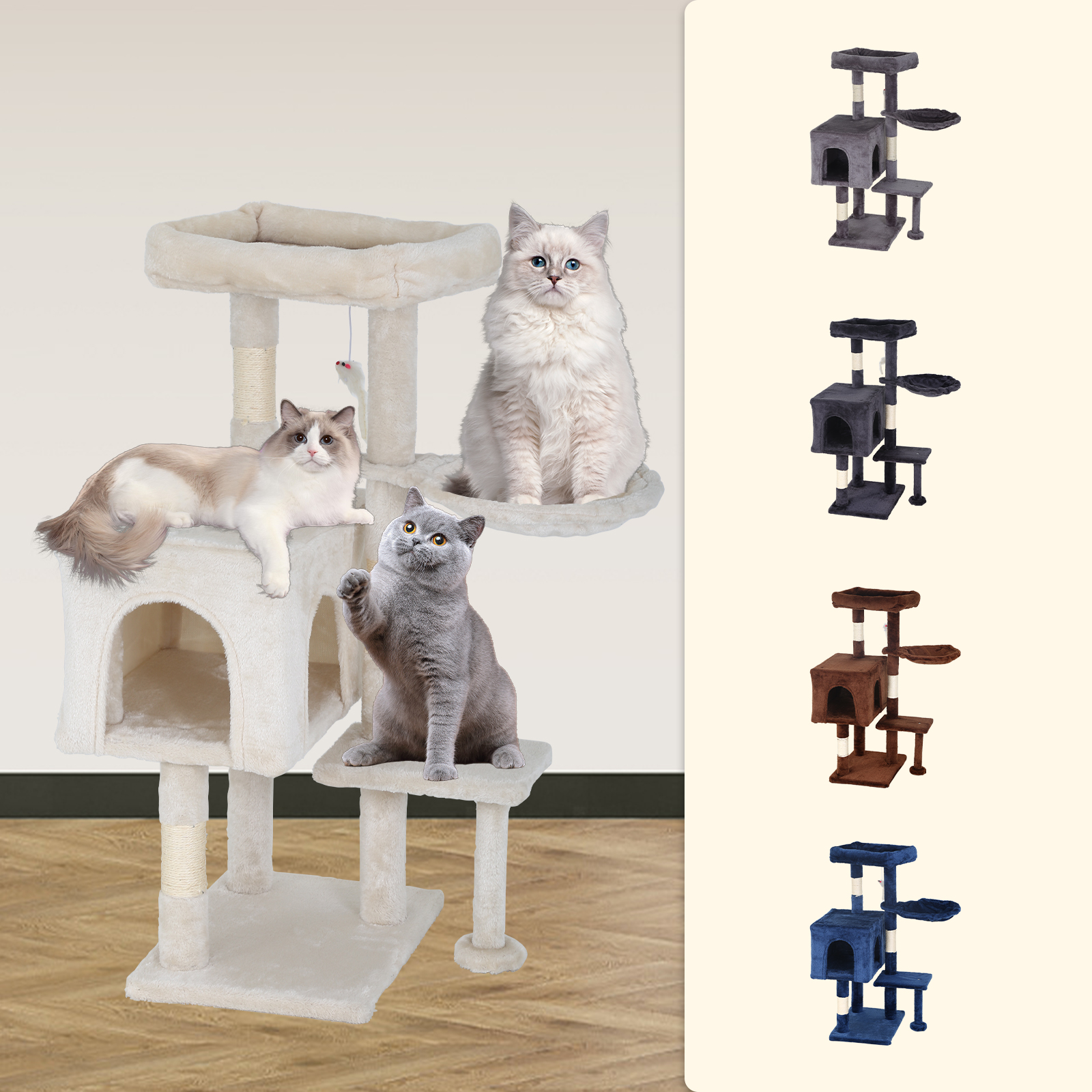 CL.HPAHKL Cat Tree, 36 inch Small Cat Tower with Scratching Post & Funny Toy for Indoor Cats, Cat Condo Furniture Activity Center for Kittens, Beige