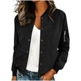 thumbnail image 2 of Bomber Jacket For Women Lightweight Button down Casual Long Sleeve Cropped Coat Streetwear, 2 of 6