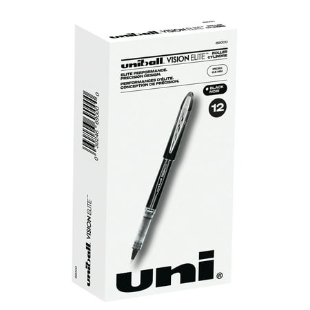 Uniball Vision Elite Rollerball Pens  Micro Point (0.5mm)  Black Ink  12 Count