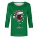 thumbnail image 3 of Puntoco Camiseta de mujer con cuello redondo, manga 3/4 y estampado navideño, jersey de cuello redondo, camiseta de manga larga con cuello redondo, 3 of 3