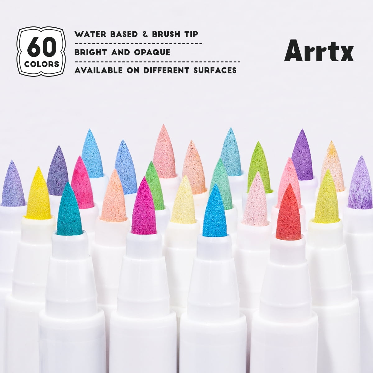 Arrtx 60 Pcs Acrylic Paint Markers, Extra Brush Tip Water Based Marker Paint Pen for DIY Painting, Wood, Glass, Fabric, 60 Animation colors