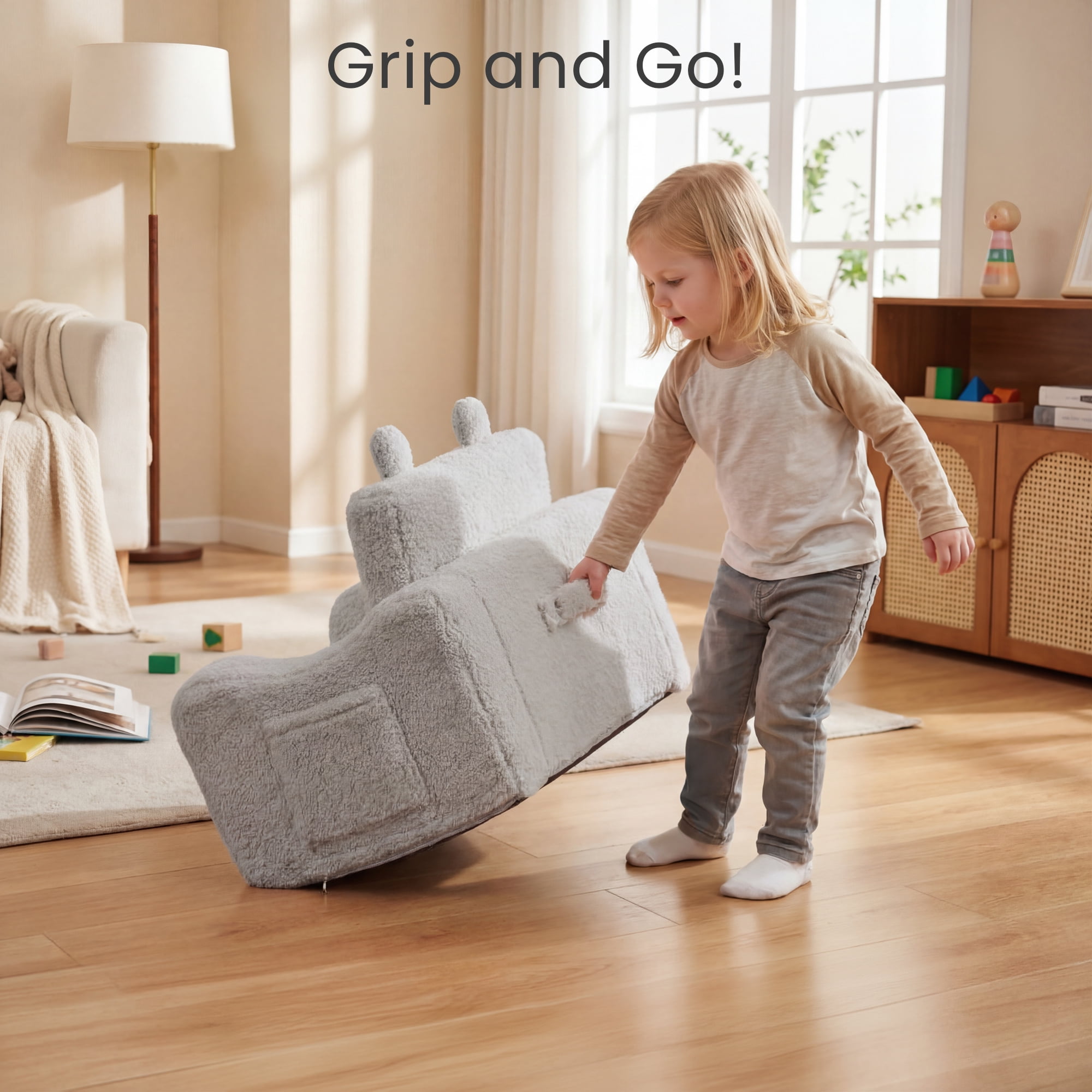 AILEEKISS Toddler Sofa Chair, 2-in-1 Foldable Baby Couch Flip Open Sofa Bed for Playroom, Grey