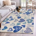 thumbnail image 2 of Valentine's Day Washable Area Rug 3 x 5 ft Vintage Blue Stripes Plaid Love Heart Linen Texture, Soft Non Slip Rugs Stain Repellent Indoor Felt Carpet for Living Dining Room Bedroom Home Office, 2 of 9