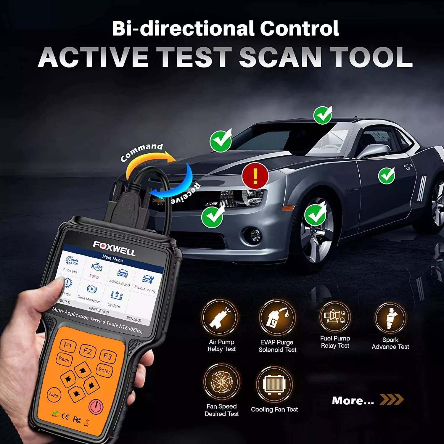 Foxwell NT650 Elite Wireless OBD2 Scanner Bidirectional Diagnostic Tool ABS SRS Oil 26 Maintenance Reset Services Automotive Diagnostic Tool