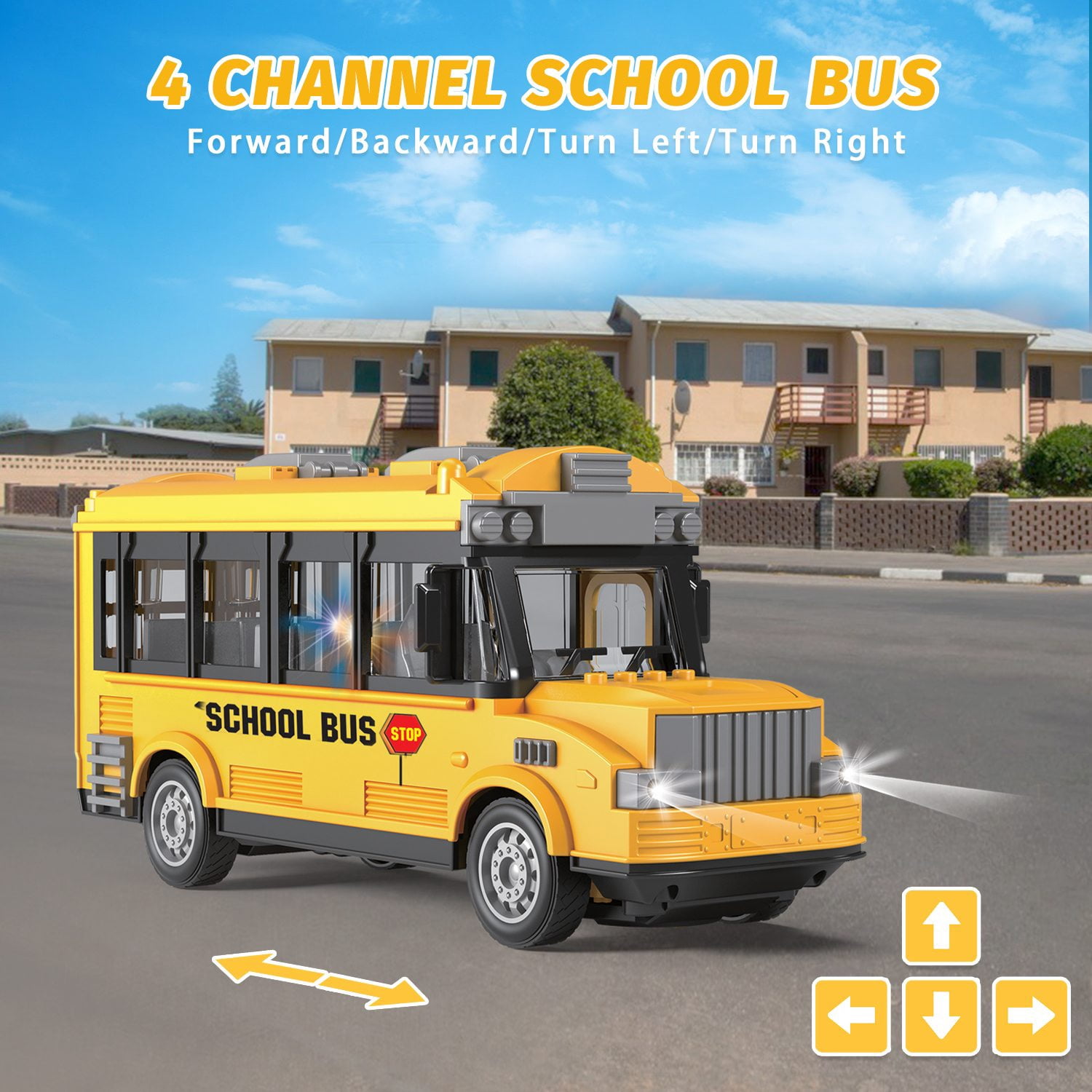 RC School Bus Toy, 1/30 Remote Control Car Vehicles, 4 Channel City Classic Bus Toy Electronic Vehicles Opening Door for Toddlers with Lights, Gifts for Kids Boys Girls Age 3-12