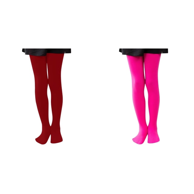 2 Pack(Hot Pink 1PCS & RD3 1PCS) Multipack Leggings Pantihose Stretchy Basic Full Length Ballet Dance Pants Pantyhose Tan Pants for Spring Summer Stocking
