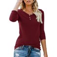 thumbnail image 1 of T-shirt Henley à Manches Courtes/longues pour Femmes, Décontracté, Basique, 1 of 3