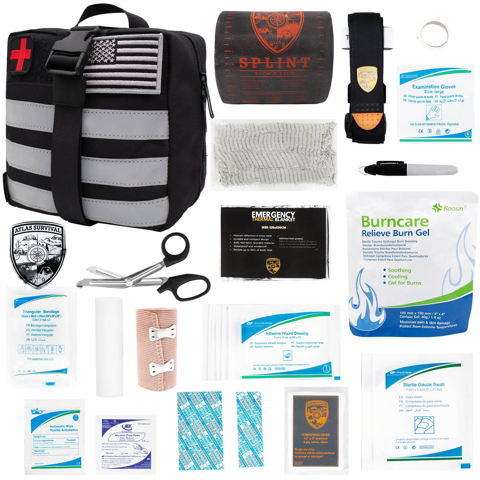 Atlas Survival Emergency IFAK Trauma Kit First Aid Kit with 36" Splint