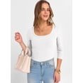 thumbnail image 6 of ANRABESS Womens 3/4 Sleeve Scoop Neck Tops Ribbed Knit Slim Fitted Casual Basic Tee Shirts 2026 Fall Trendy Going Out T-Shirt White Large, 6 of 11