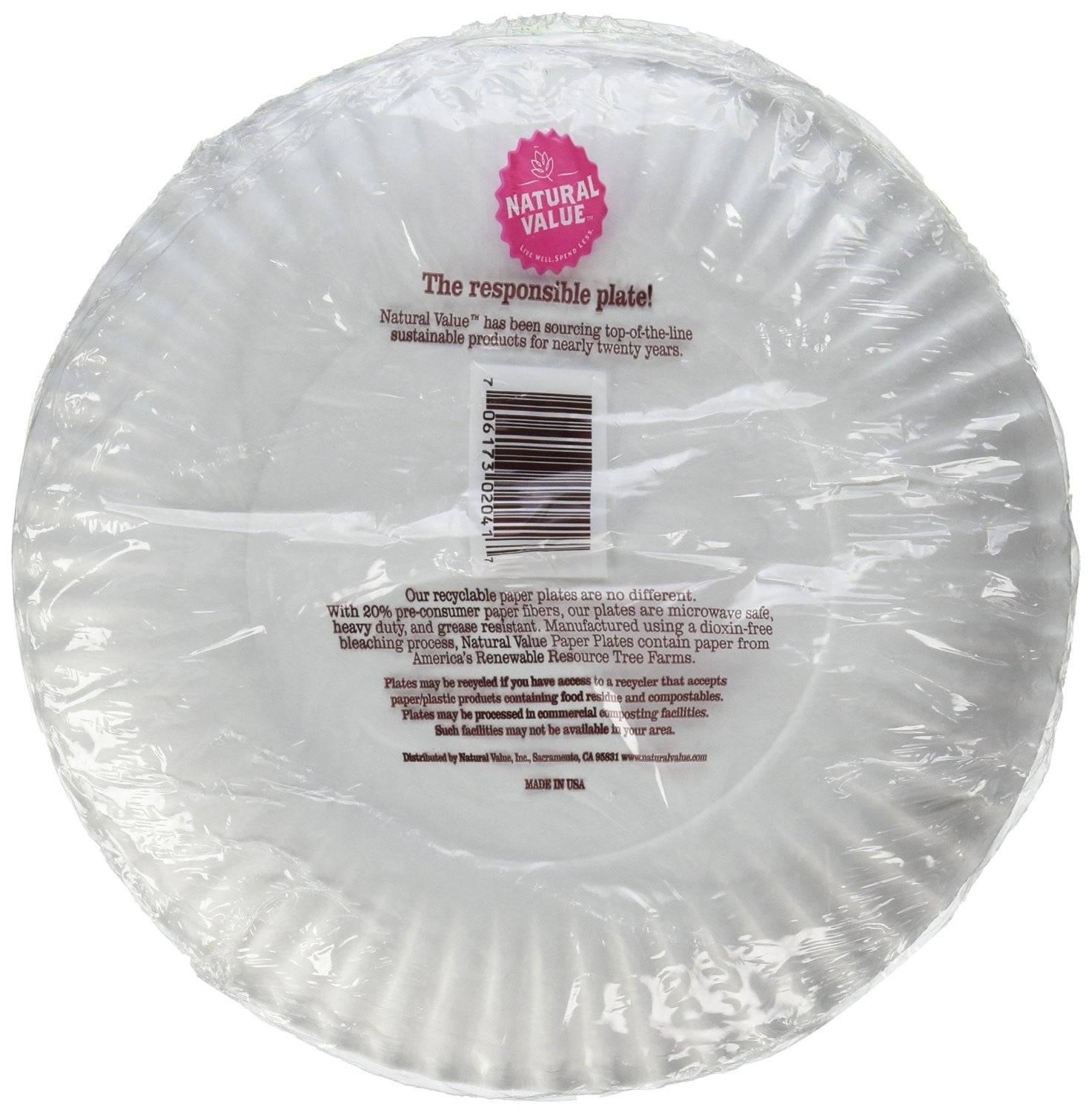 Natural Value Paper Plates, 9 Inch Diameter, 40 Count Boxes (Pack of 24