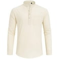 thumbnail image 2 of sogami Long Sleeve Linen Henley Shirts for Men Casual Hawiian Shirt with Pocket, 2 of 6