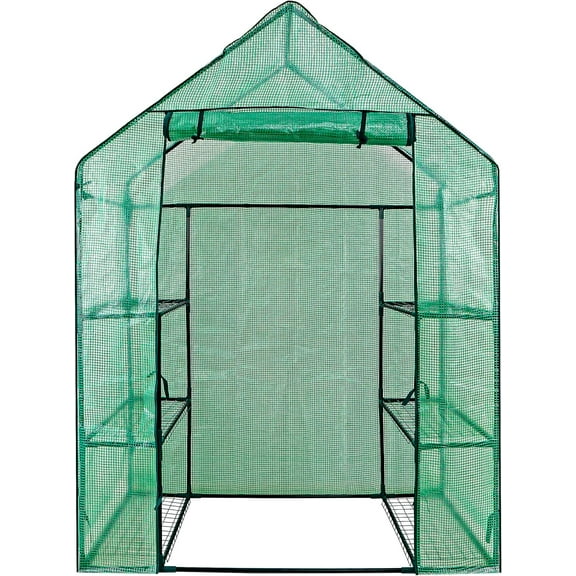 AIZYT Mini Walk-in Greenhouse 3 Tiers 6 Shelves PE Fabric Cover w/Roll-up Zipper Door for Flower and Plant
