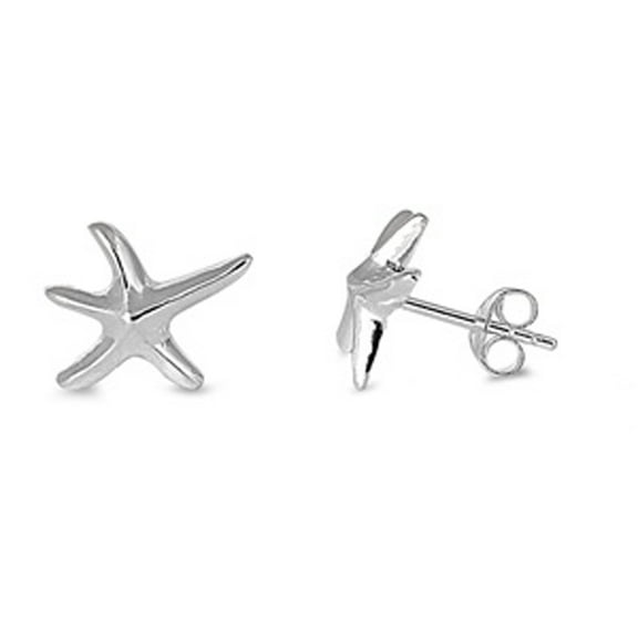Sterling Silver Starfish Sea Star Ocean Beach Simulated Abalone High Polished Earrings 925 Jewelry Female