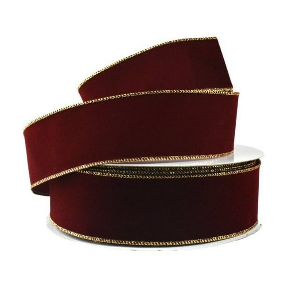 Christmas Velvet Wired Edge Ribbon, 2-1/2-Inch, 50-Yard - Burgundy/Gold