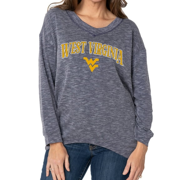 Women's Navy West Virginia Mountaineers Oversized Bailey Long Sleeve V-Neck Tri-Blend Tunic