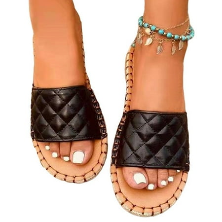 

Avamo Womens Fashion Quilted Footbed Slides Slip on Mules Sandals