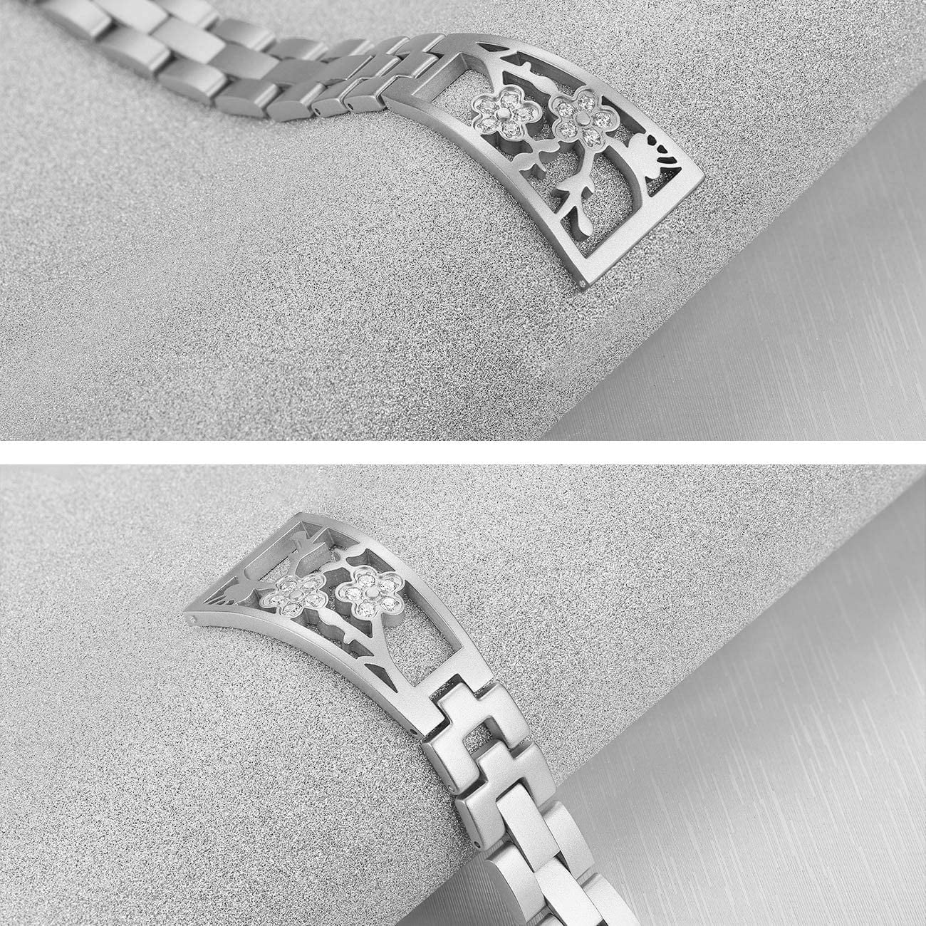 REQO Stainless Steel Bands Compatible with Fitbit Versa 2/Versa Lite/Versa for Women, Luxurious Bling Bracelet with Rhinestone Metal Wristbands