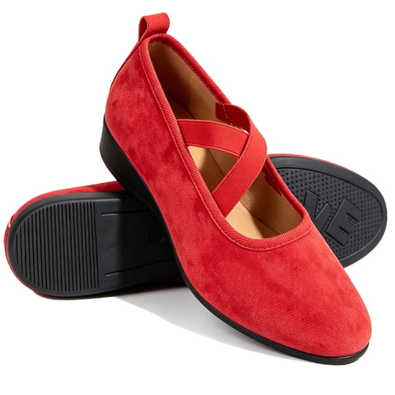 Qaltryn Criss-Cross Elastic Strap Mary Jane Flats for Women Low Wedge Casual Flats Shoes Ballet Style Slip On Dress Shoes for Dance Daily Office