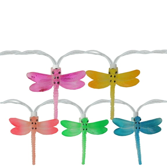 Set of 10 Dragonfly Summer Garden Patio Christmas Lights - White Wire