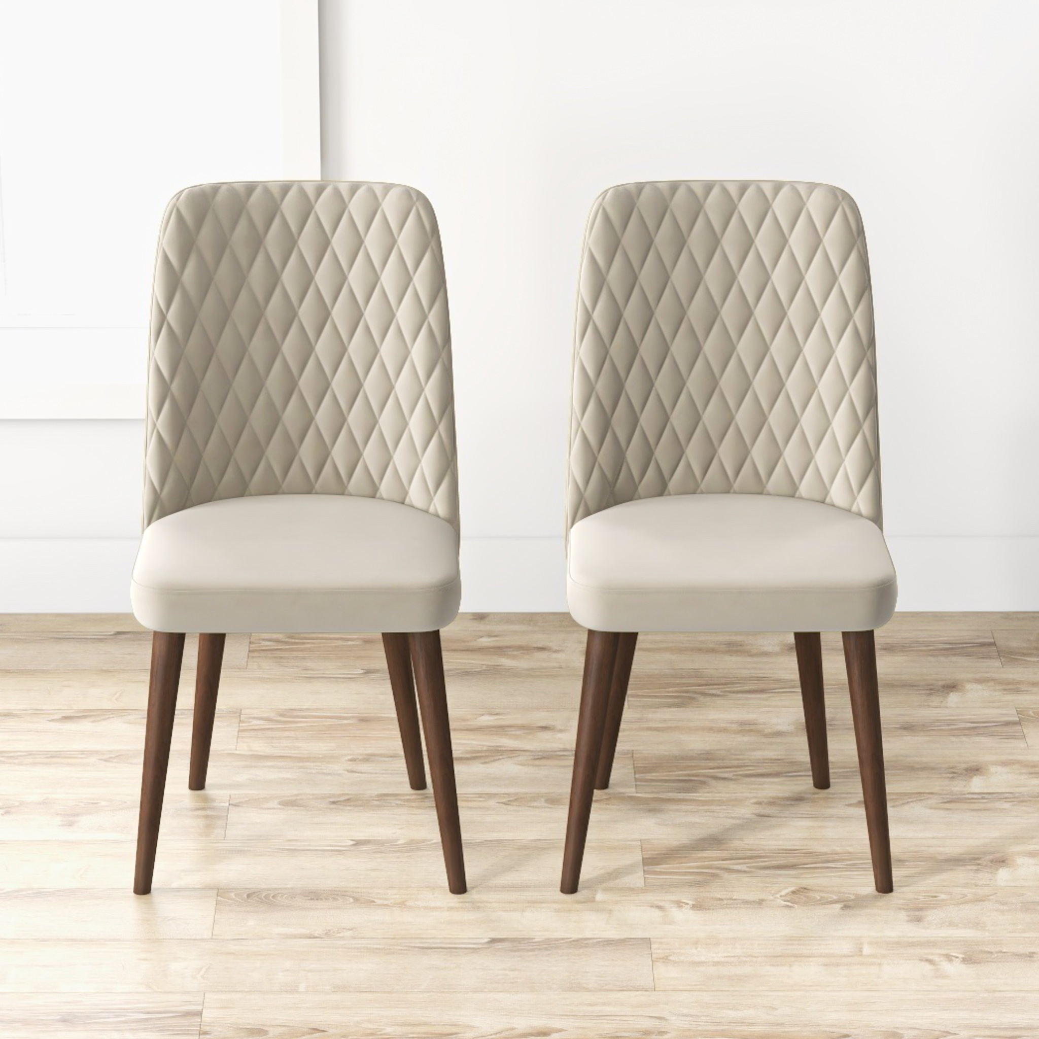Euroco Dining Chairs Set of 2, Fabric Dining Room Kitchen Side Chair with Wood Legs,Ivory