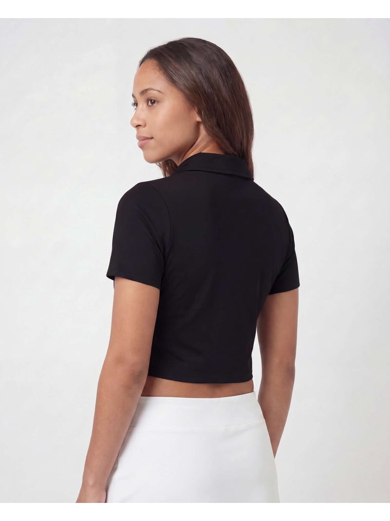 Real Essentials 3 Pack: Women's V Neck Crop Polo Shirts - Short