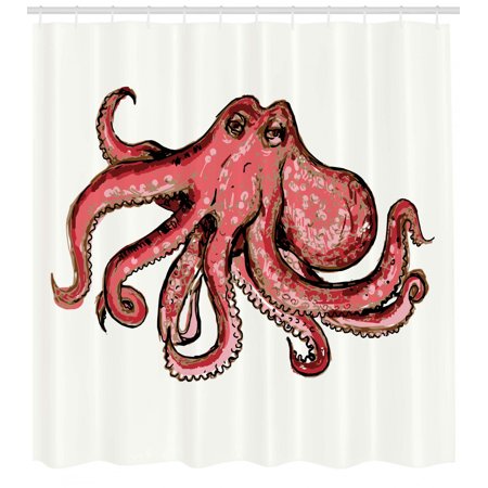 Octopus Decor Shower Curtain Set Artistic Stylized Image Of