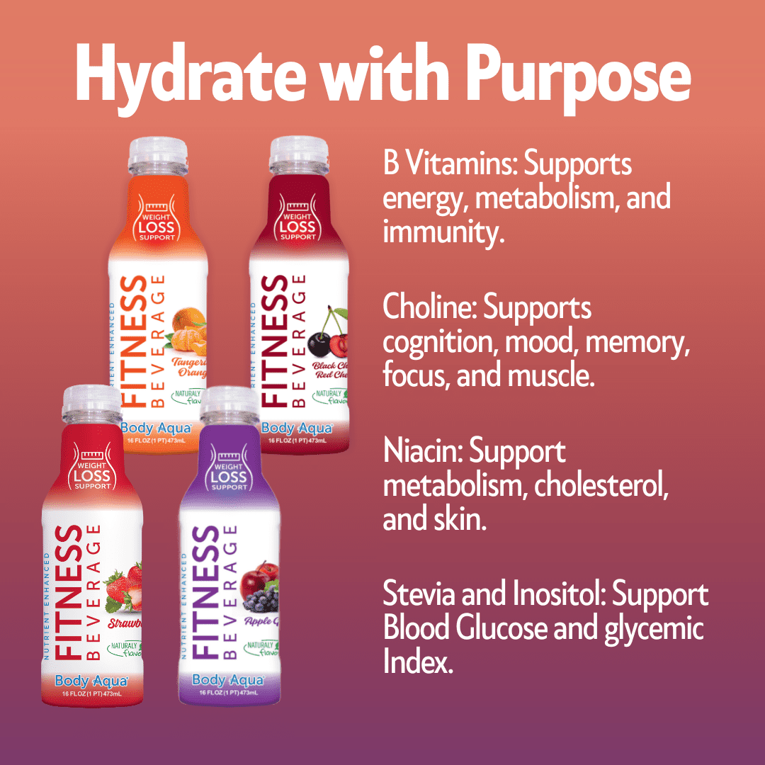 Body Aqua Healthy Hydration Fitness Beverage Strawberry Cherry Tangerine Apple Variety Pack Low Calorie Gluten-Free 24 Pack 16 fl oz