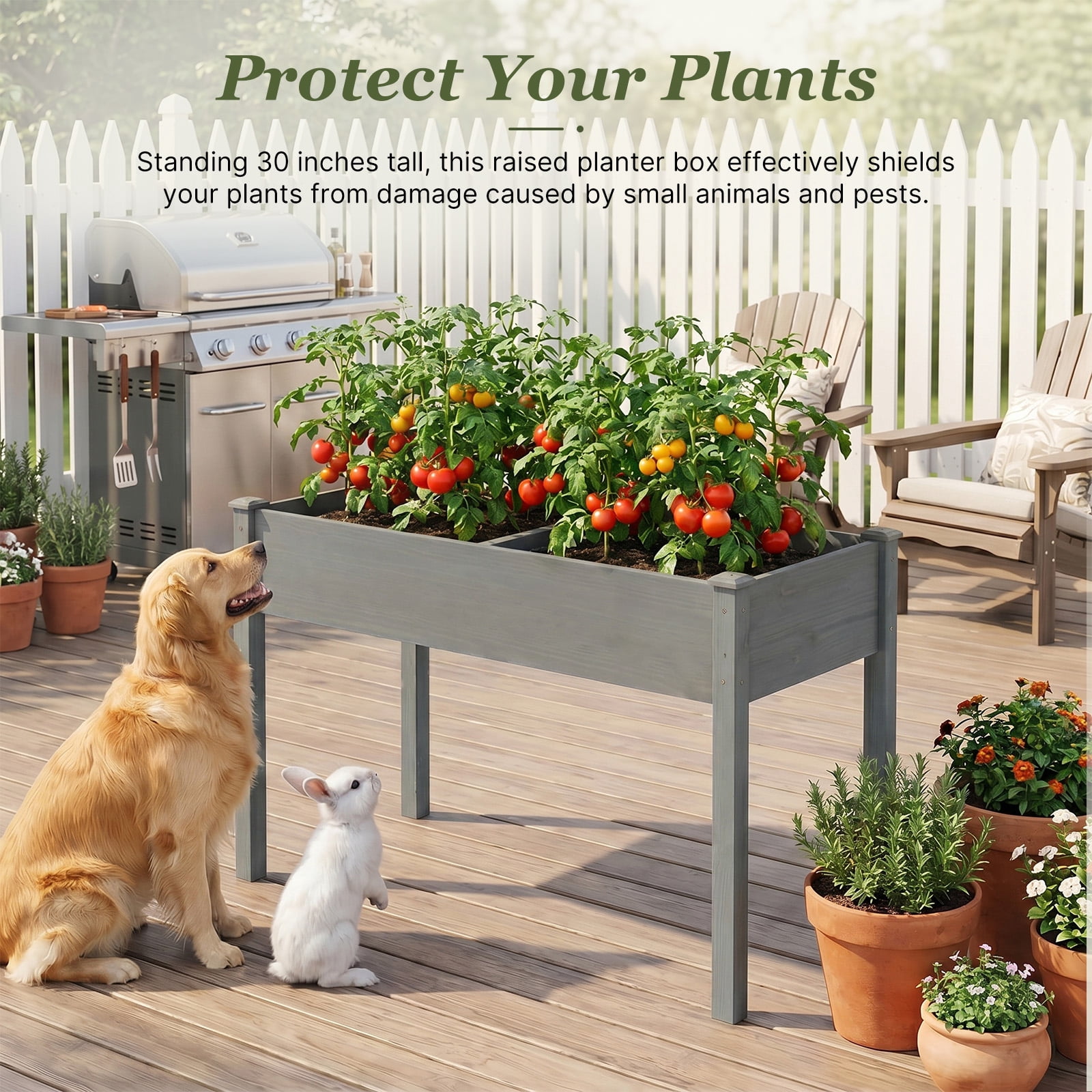 Wooden Raised Garden Bed with Legs, 48"L X 24"W X 30"H, Elevated Reinforced Large Planter Box for Vegetable Flower Herb Outdoors