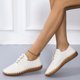thumbnail image 4 of Zapatos casuales de punta redonda con suela blanda y tacón plano con cordones de color sólido para mujer, zapatos individuales Wmkox8yii  FOPL1920, 4 of 7