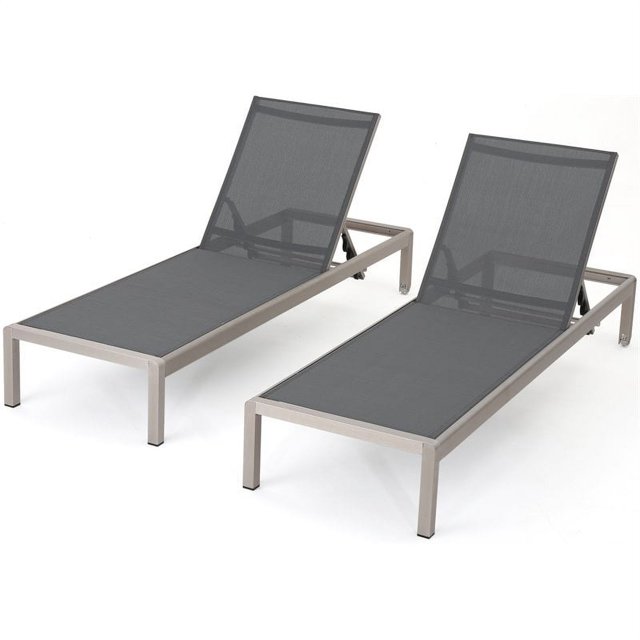 Noble House Cape Corail Gris Foncé Chaise Longue Extérieure en Maille (Ensemble de 2)