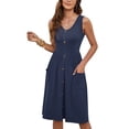 thumbnail image 3 of OutfitShow Women Summer Dresses V Neck Sleeveless Casual Flowy Sundresses Button Floral Midi Dress with Pockets, 3 of 7